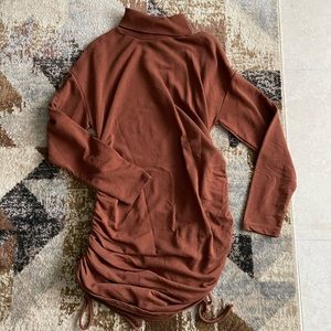 Brown turtleneck sweater long sleeve dress bodycon ruched side